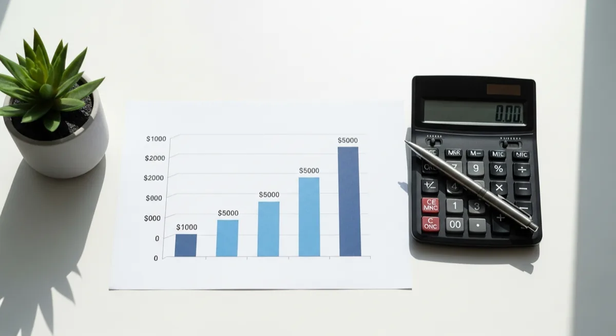 Financial analysis showing declining energy bill amounts on a clean desk