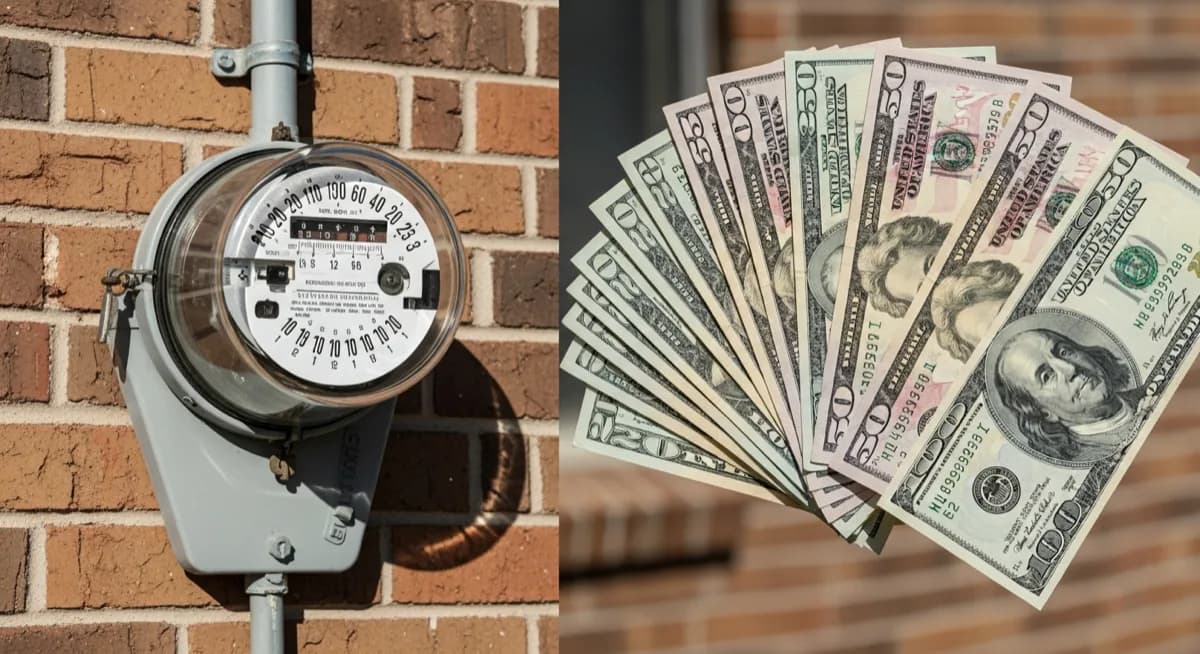 Home electric meter and dollar bills illustrating solar buyback value