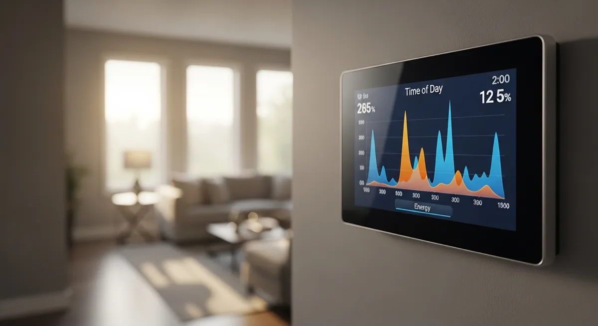 Smart home energy display showing time-of-day pricing chart